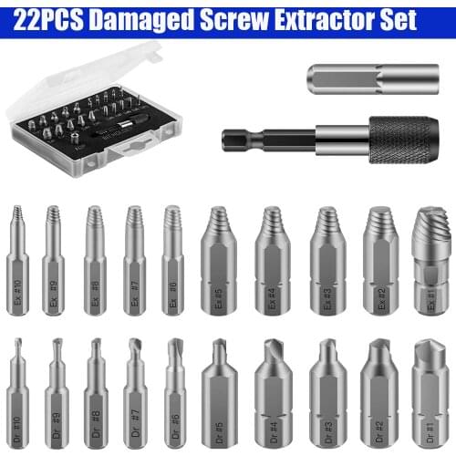 33PCS Damaged Screw Extractor Drill Bit Set Stripped Broken Screw Bolt Remover Extractor Easily Take Out Demolition Tools