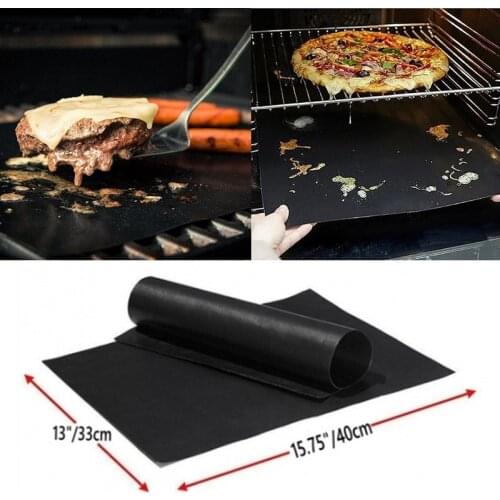 40x33cm 1/3/5pcs/set Black Reusable Non-stick BBQ Grill Mat PTFE Barbecue Baking Liners Cook Pad Microwave Oven Tool 5z