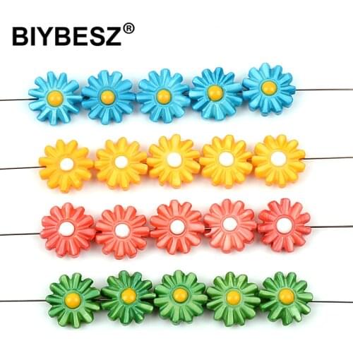 5pcs/lots Natural Sea Shell Sun Flower Beads Mother of Pearl Daisy Shell Beads Used for Jewelry Making Necklace Earrings