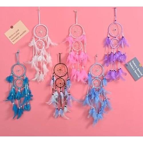 Handmade girl heart dream catcher ethnic feather jewelry ribbon ribbons girl room home decoration dream catcher