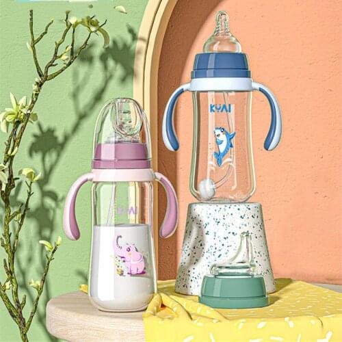 180ml Baby bottles Newborn Breast-Like Nipple feeding bottle with handle Infant Milk Bottle with straw kids training water cup