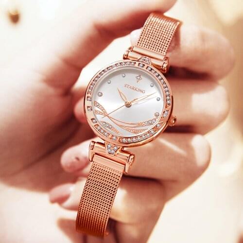 STARKING Womens Wrist Watches Round Dial Japan Quartz Movement Watch Rose Gold Steel 2021 Fashion Waterproof Relogio Feminino