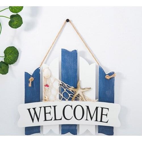 WELCOME Sign Plaque Wooden Hanging Board Wall Infront Door Decor Mediterranean Style Nautical Beach Theme Cafe Decoration