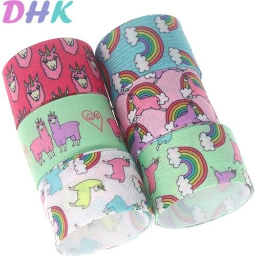 DHK 1.5'' 5yards sheep alpaca rainbow Printed Grosgrain Ribbon Accessory Hairbow Headwear Decoration DIY Wholesale 38mm E1759