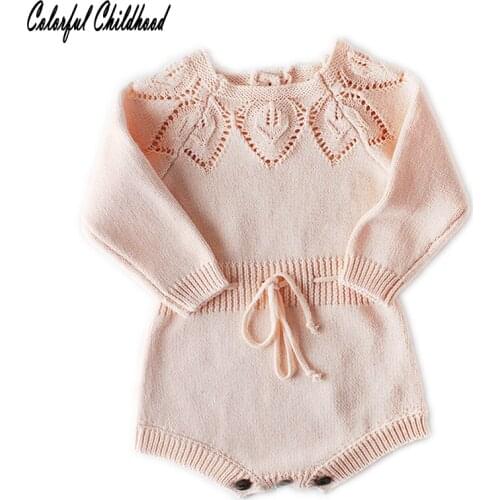 Soft breathable infant baby clothes Spring cotton knit long sleeve romper girls jumpsuit toddler pajamas 0-24m