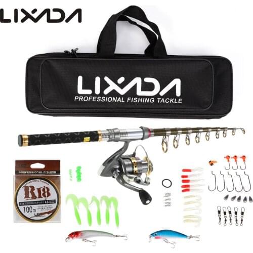 Lixada Telescopic Fishing Lure Rod Reel Combo Full Kit 99% Carbon Fiber Rod Spinning Reel Line Lure Pole Set With Bag De Pesca