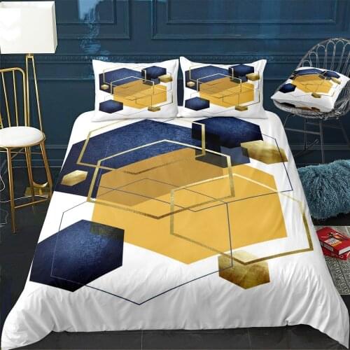 Navy Yellow Gold Geo Bedding Set For Bedroom Soft Bedspreads For Double Bed Home Duvet Cover Quality Quilt Cover+Pillowcasex2