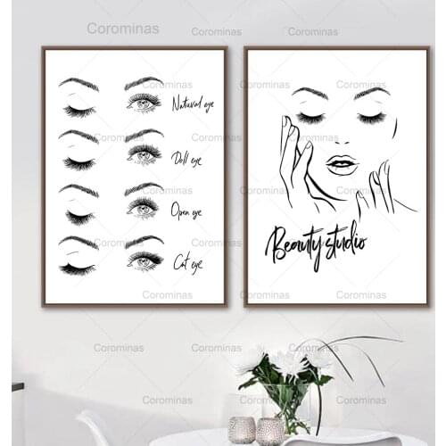 Beauty Eyebrow Eyelash Wall Art Canvas Painting Black White Fashion Posters and Prints Picture Girls Makeup for Home Decoration