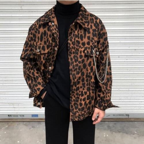 Men And Women Autumn Korean Version Of The Brown Leopard Print Jacket Loose Long-sleeved Jacket Hairstylist Tide Clothng