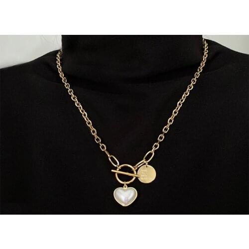 Lifefontier Gold Color Metal Chain Heart Shaped Pearl Pendant Choker Necklace Geometric Chain Necklace for Women Jewelry Gifts