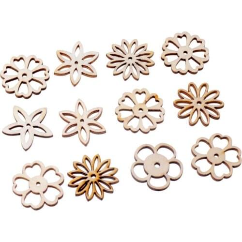 Best Quality 50Pcs Flower Flatback Wood Craft Decoration Promotions Scrapbooking Embellishments Mixed Styles Pendants
