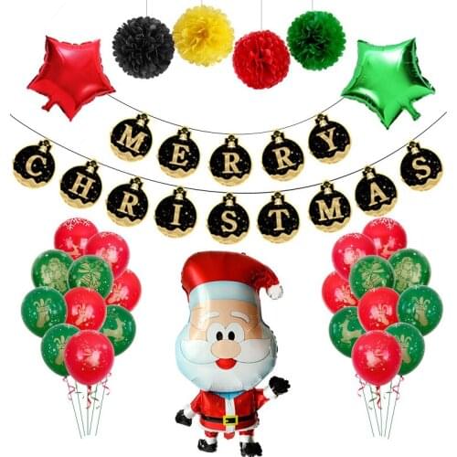 Christmas decorate balloon lovely Santa Claus black gold pull flag background wall decoration balloon Christmas decoration