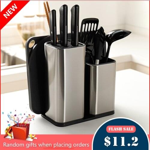 Multifunctional Knife Stand Storage Bucket Stainless Steel Knife Holder Cutting Board Chopsticks Storage Kitchen Tool Supplies
