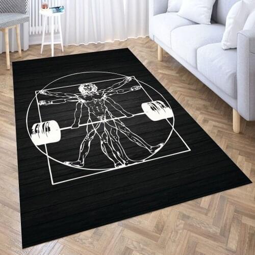 Vitruvian Barbell Man Carpet for Living Room 3D Anime Cartoon Rug Gamer Teen Room Bedside Lounge Rug Kids Children Floor Mats