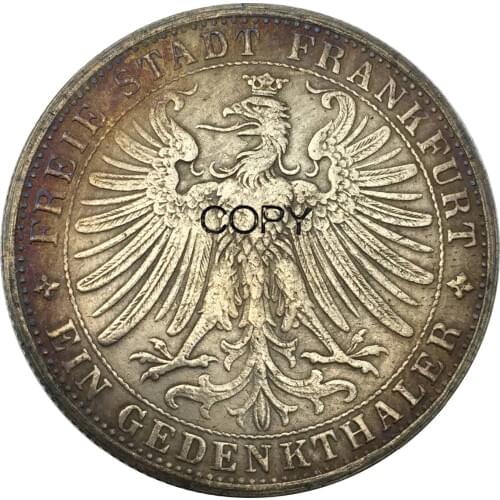 German States Frankfurt AM MAIN 1 Thaler 1863 Brass Plated Silver Copy Coin