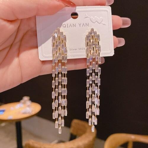 2021 New Arrival 14K Real Gold Plated Dangle Earrings For Women Delicate Zircon Long Tassel Earrings