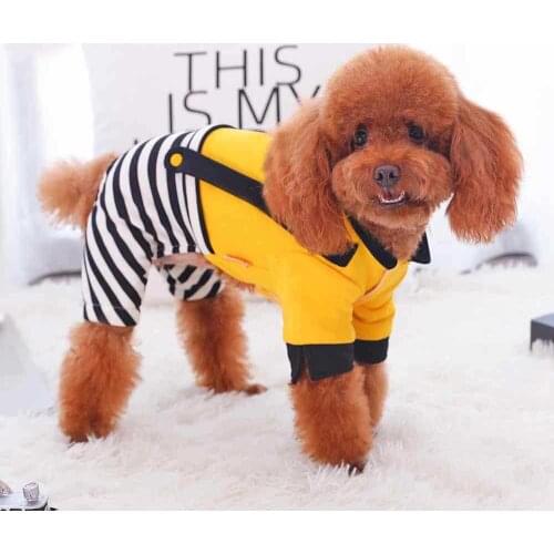 New Pet Products Dog Cat Clothes Autumn Winter Four Feet Stripped Puppy Fashion Clothing Yellow Blue Jumpsuit