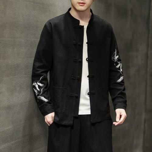 2021 Autumn New MenS Chinese Style Cotton Linen Coat Loose Kimono Kung Fu Clothes Embroidery Outerwear Jacket Tang Suit 30466