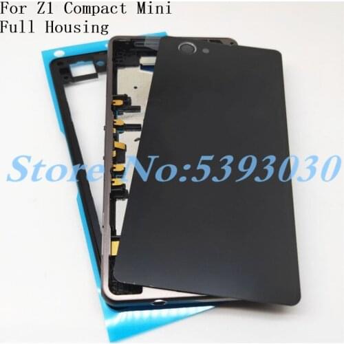 Original Front Middle Frame Port Plug Cover Back Battery Cover For Sony Xperia Z1 Compact mini D5503 Full Housing+Logo