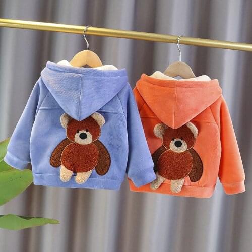 Autum Winter Baby boys Thicken Hooded jacket thick Plush warm zipper Coat Bear pattern Sweatshirt Flannel thermal Overcoat