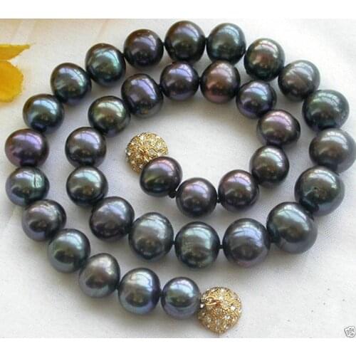 HOT Natural 9-10MM Black Freshwater Pearl Necklace 45cm