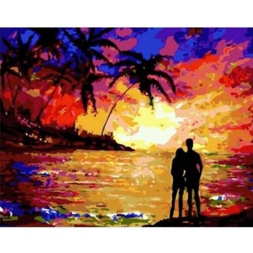 PhotoCustom Scenery Oil Paint By Numbers Kits Couples Painting By Numbers On Canvas Frameless 60x75cm Handpaint DIY Draw Number