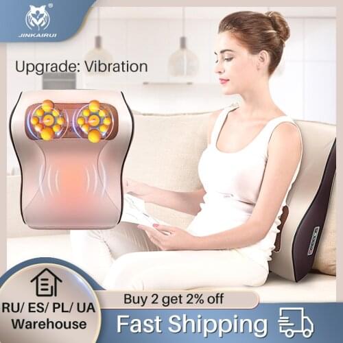 Jinkairui Big Vibration Kneading Massage Pillow 3 in 1 Neck Shoulder Massage Support Back Heat Relieve Pain Best Gift Dropship