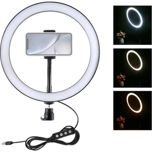 Photography LED Selfie Ring Light 26CM Dimmable Camera Phone Ring Lamp 10inch With Table Tripods For Makeup Video Live Studio