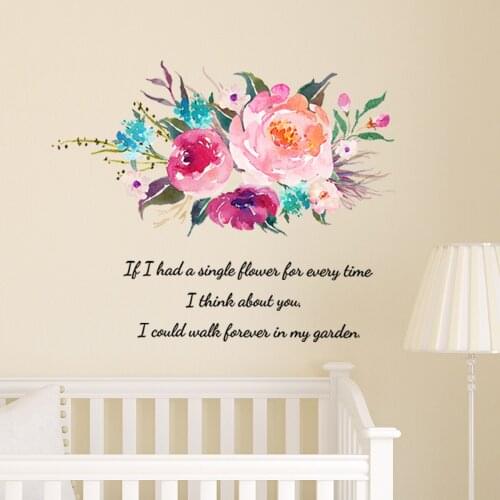 Plant Flowers English Self Adhesive Wallpaper Childrens Room Bedroom Background Wall Indoor Creative Wall Stickers