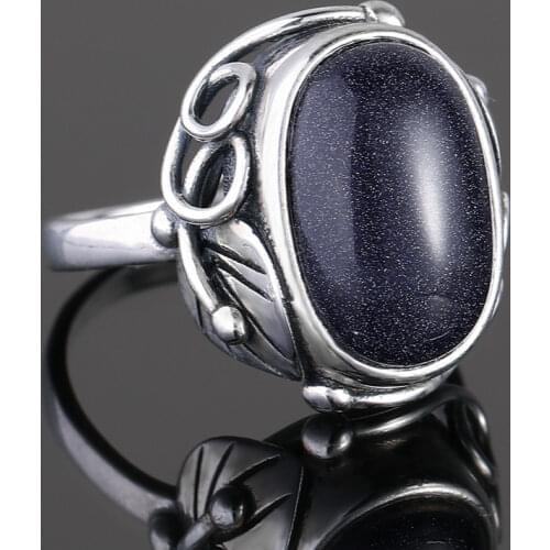 925 Sterling Silver Jewelry Ring Blue Sandstone Rings For Womens Big Oval Stones 11x17MM Oval Gemstones Gifts Wholesale