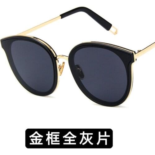 2019 New fashion Ladies Round Eye Classic Women Reflective Sunglasses Tinted Color Lens Black Big frame Sun Glasses