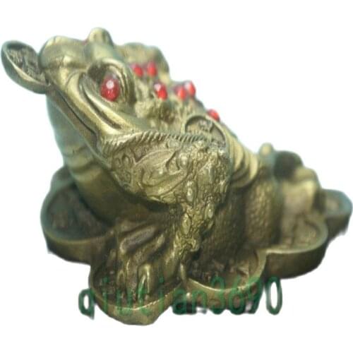 Fine Old China Unique Copper Carved Toad Auspicious Statue Classic Ceramic Home Decor Art Collection