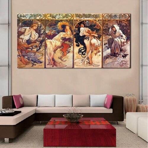 Vintage Alphonse Mucha Times of Day Canvas Paintings Posters and Prints Art Nouveau Woman Pictures for Living Room Decoration