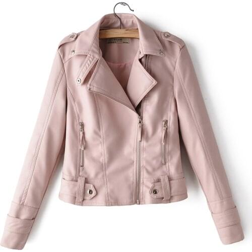 Black PU green leather jacket women motorcycle biker jacket moto vintage pink white red leather jacket coat fall 2019 korean