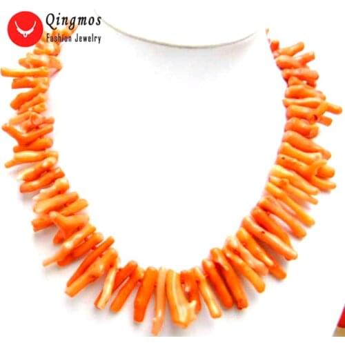 Qingmos Natural Coral Necklace for Women with Pink 5*40mm Branch Shape Coral Chokers Necklace Jewelry 18" Nec5608 Free Shipping