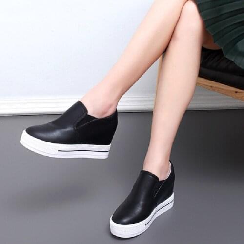 2021 Spring New Womens Leather Platform Shoes Wedges White Lady Casual Shoes Pumps, Women Sneakers Zapatos Mujer 7cm