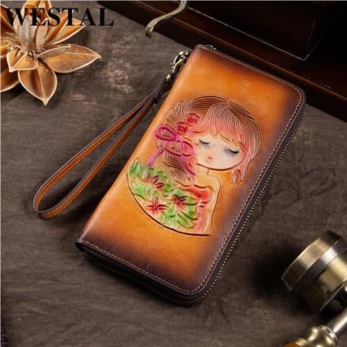 WESTAL Womens Wallet Genuine Leather Purse For Lady Long Card Holder Female Money Bags Classic Clutch Bag For Girl Coin Purse
