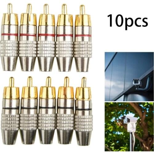 10pcs Gold RCA Male Adapter Non Solder Connector for Audio Video CCTV IP Camera Security Coaxial Cable Solderness Convertor