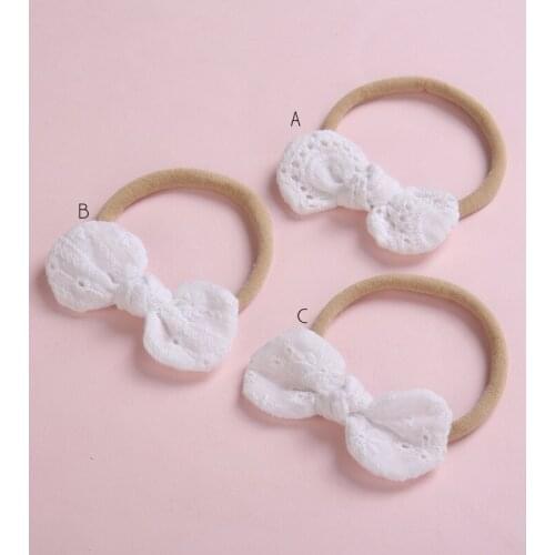 12pcs/lot Handtied White Lace Knot Bow Headband Soft Nylon Hair Band Infant Hair Accessory