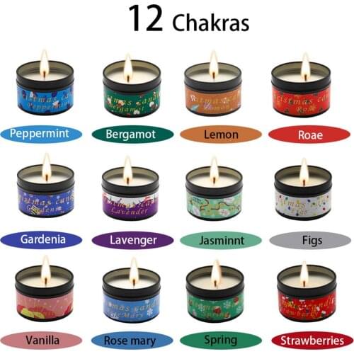 12pcs Christmas Themed Scented Candle Natural Soy Wax Scented Long-lasting Tin Candle Jar Relax The Body Christmas Candle Gift