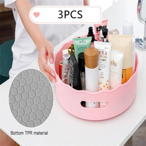 3pcs Seasoning Storage Box Rotating Desktop Rotatable Plastic Solid Color Organizer Tray Rack Bathroom Kitchen Home Accessories