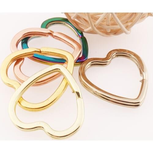30 PCS Gold/Pale Gold/Rose Gold/Bronze/Rainbow Split Rings Heart Key Ring Chain Leather Jump Rings Key Chains Key Fob