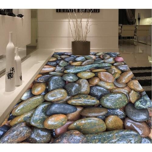 3D Floor PVC Wall Paper Self-adhesive Floor Mural Pebble Stone Floor Painted Tiles Custom Photo Floor 3D Wallpaper Modern Art