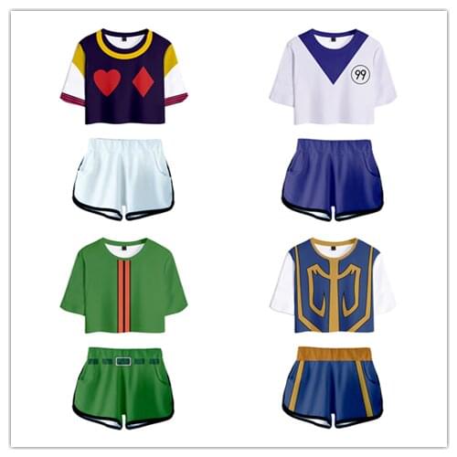 Anime Hunter X Hunter Cosplay Kurapika Killua Hisoka GON Cosplay Adult Top Shorts Tracksuit Two Piece Set Summer Clothing