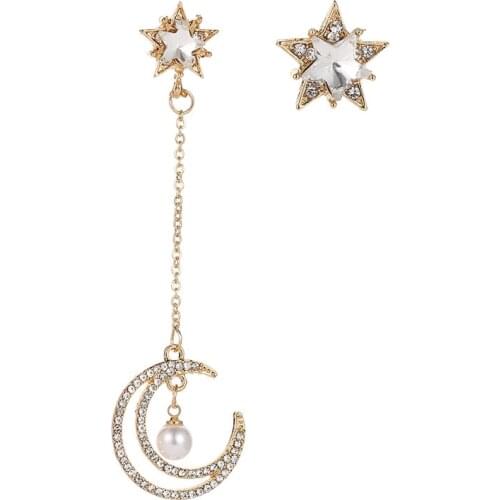 S925 Asymmetrical Star Moon Earrings for Korean Minimalist Women Gift Earrings Jewelry Wholesale