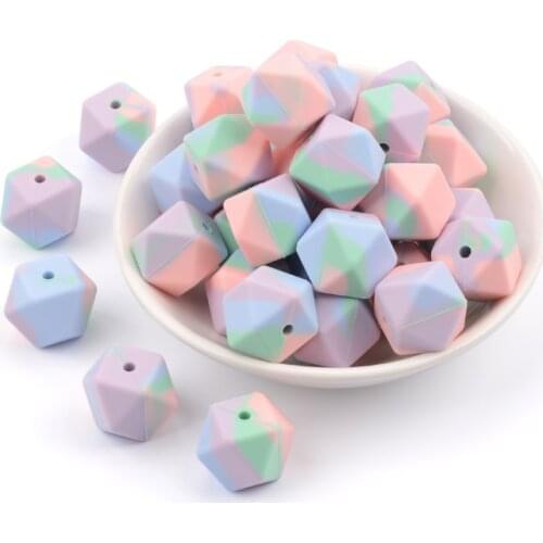 Chenkai 100PCS Silicone 14MM 17MM Hexagon Tie Dye Beads DIY Baby Infant Teether Chewing Necklace Pacifier Sensory Toy Accessorie