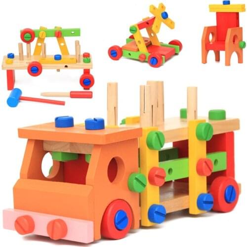 Wooden Blocks Disassembly Screw Nut Car Toys Early Education Multi-function Children Spell Plug Toy For Children Assembled Gifts