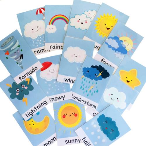 Kids Weather Flash Cards Learning Toys English Cards Weather Cognitive Learning Educational Toys Waterproof Cards Teaching Aids
