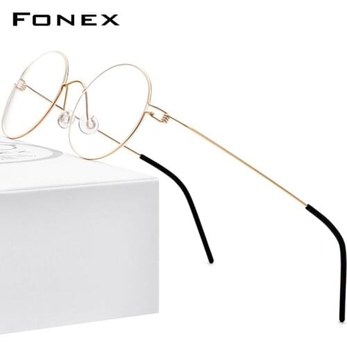 FONEX Screwless Eyewear Prescription Eyeglasses Frame Women Round Myopia Optical Denmark Korean Glasses Frame Men Titanium 98607
