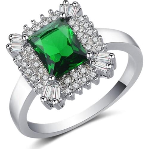 Hainon Green Stone Silver Color Rings for Women Promise Princess Zircon Crystal Ring Wedding Romantic Jewelry Gift New
